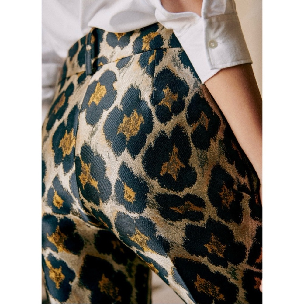 Sezane Gustavo Trousers Leopard Jacquard Print Size 36 US 4 Straight Leg - Picture 2 of 9